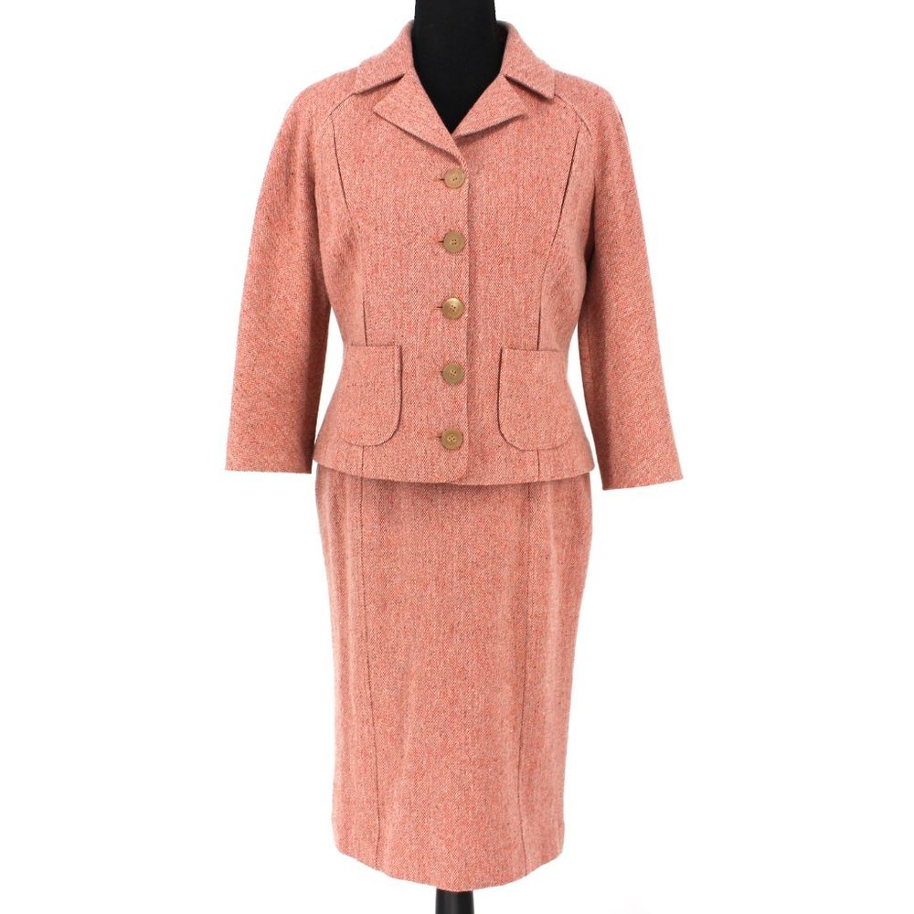 Carolina Herrera 2 Pc Tweed Silk Blend Skirt Suit Pencil Skirt Blazer Jacket 6 8